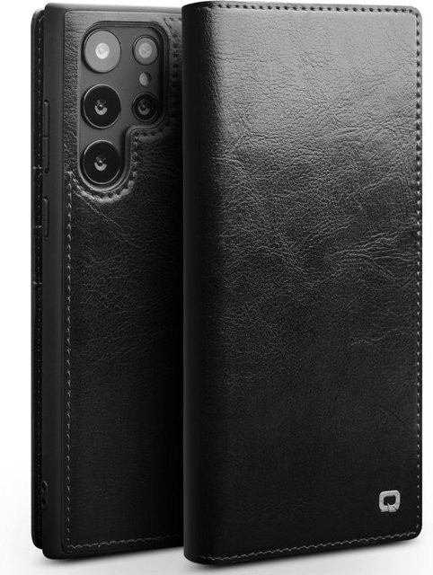 Qialino Echtes Leder Handyhülle im Business-Stil für Samsung Galaxy S25 Plus Ultra S24 S23 S22 S21 mit Kartenfächern, Schwarz - Bild 1
