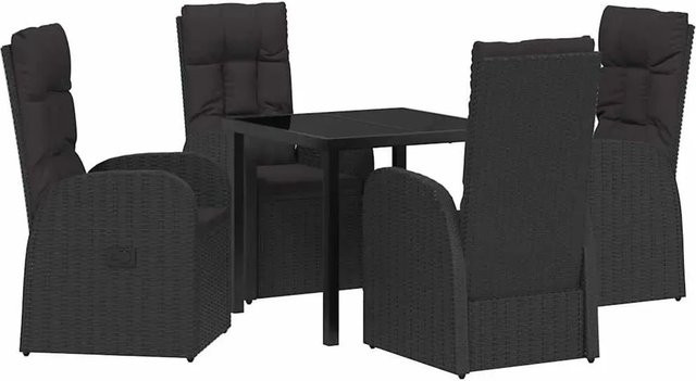 vidaXL Garten Essgruppe 5-teilig aus Poly-Rattan und Glas in Schwarz mit Polsterkissen - Bild 1