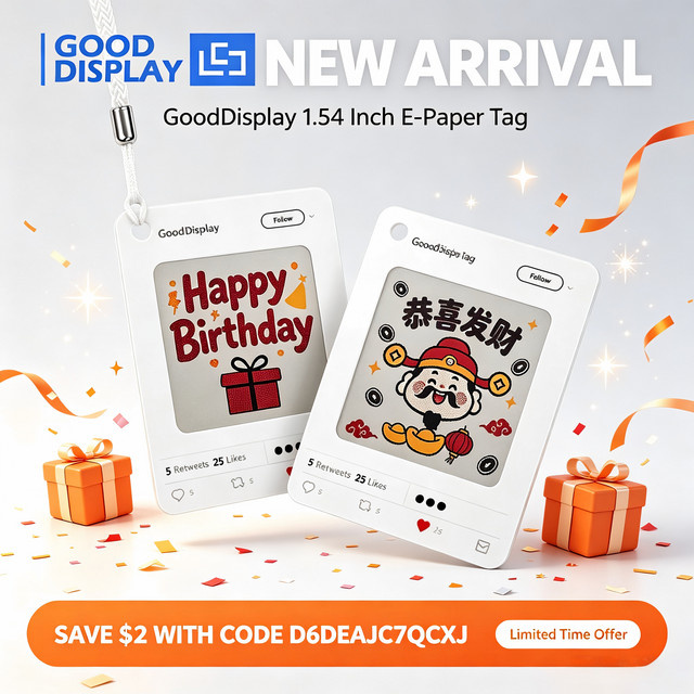 Goodisplay Ultradünnes 1,54 Zoll NFC E-Paper-Display-Tag GDP0154NF2, vierfarbig, Weiß - Bild 1