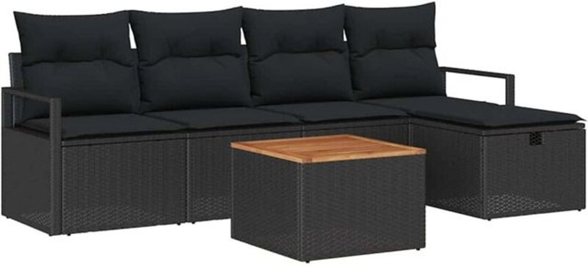 vidaXL Garten-Sofa-Set aus Poly-Rattan mit 6 Kissen in Schwarz - Bild 1