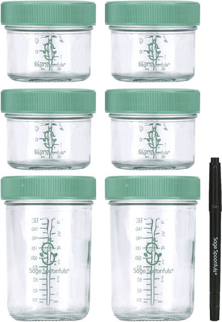 Sage Spoonfuls Babynahrungsbehälter aus Glas, 6er-Pack, Weiß/Transparent, BPA-frei, auslaufsicher und mikrowellengeeignet - Bild 1