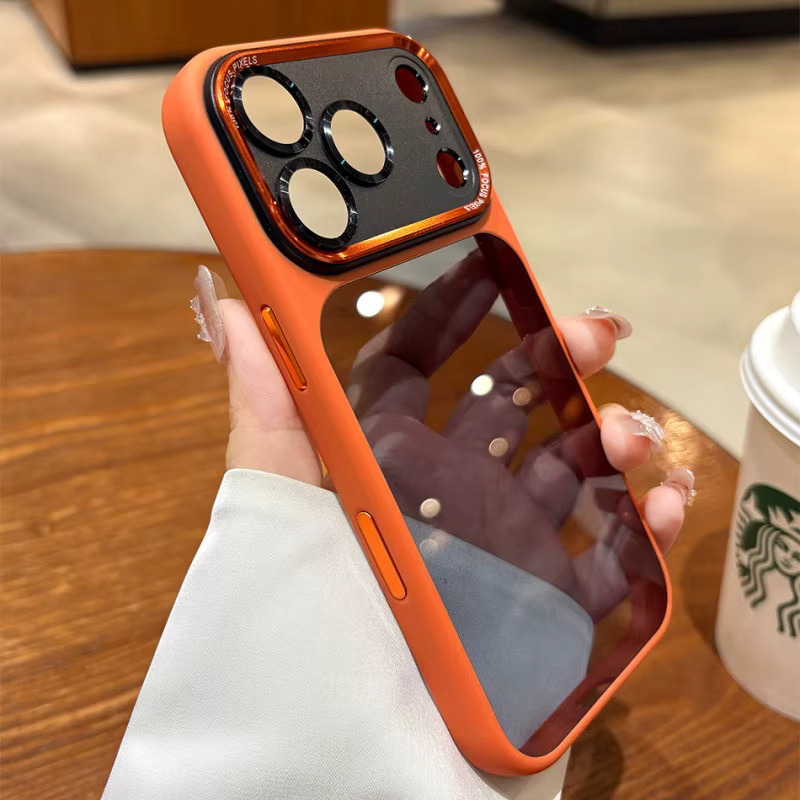 Transparente Handyhülle in Orange für iPhone 17, iPhone 16 Pro Max, iPhone 17 Pro und iPhone 16 mit Metalllinse und stoßfester Hart-Acryl-Stoßstange - Bild 2