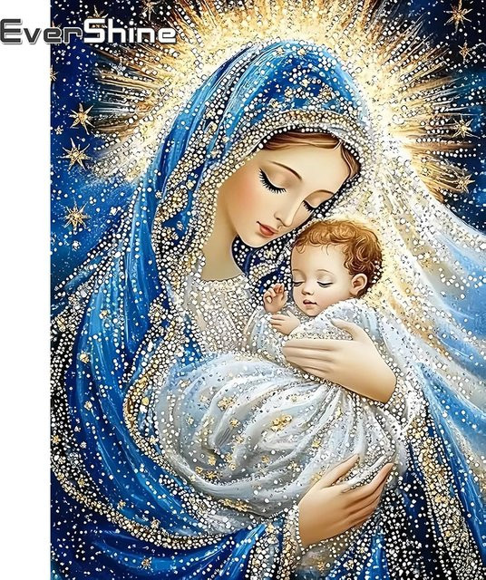 EverShine Diamantmalerei Porträt Frau Religion DIY Mosaik Set, Rund, Durchmesser: 30 cm - Bild 1