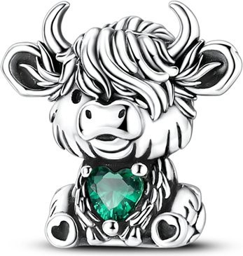 Parmuz Charm Anhänger 925 Sterling Silber, Perle, CZ Zirkon, Highland Kuh Herz, Damen - Bild 1