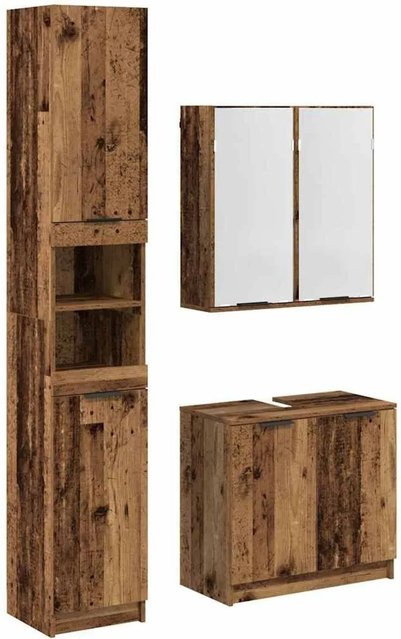 vidaXL Badezimmerschrank-Set aus Holz in Braun, bestehend aus Waschtischunterschrank, Spiegelschrank und Hochschrank, modern und glänzend, B/T/H: 56,0 x 34,0 x 188,5 cm - Bild 1
