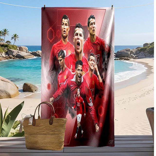 WildHue A Strandtuch mit Cristiano Ronaldo Aufdruck, rot, schnelltrocknend und super saugfähig, B/H: 70 x 140 cm - Bild 1