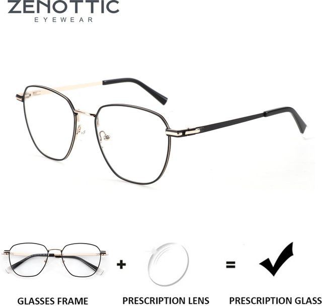 ZENOTTIC Korrektionsbrille, rund, Vollrand, Metall, Schwarz, Unisex - Bild 1