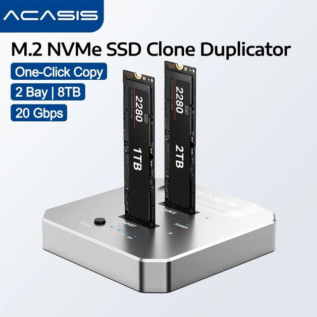 Acasis Dual-Bay M.2 NVMe Duplicator Offline-Kloner mit 20Gbps USB 3.2 Typ-C Anschluss für 2230/2242/2260/2280 SSDs in Silber - Bild 1