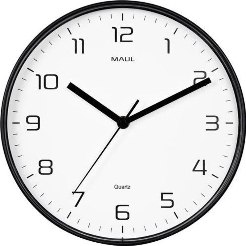Maul 9051690 Quarz Wanduhr Schwarz Rund aus Kunststoff mit geräuschlosem Analog-Uhrwerk, Durchmesser: 25 cm - Bild 1