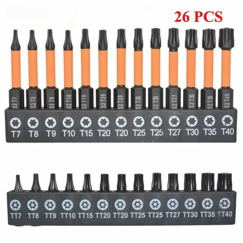 26-teiliges Torx-Bit-Set mit 1/4 Zoll Sechskantschaft für Schlagschrauber und Bohrer, manipulationssicher und schnellwechselbar - Bild 3