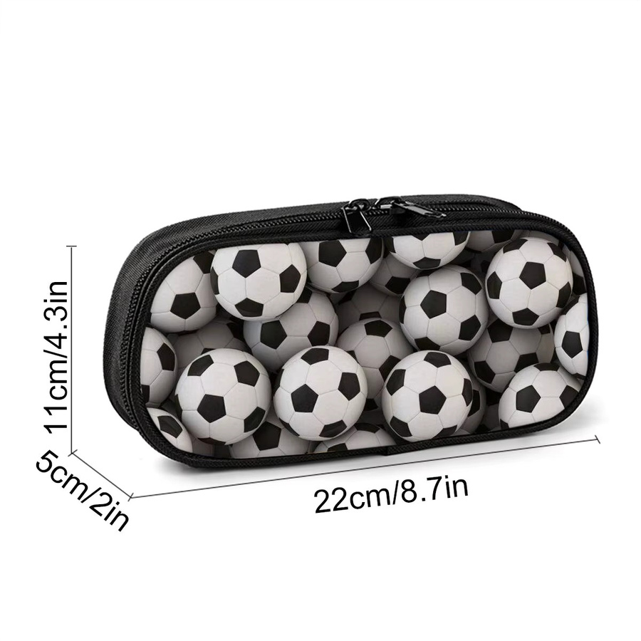 Mehrschichtiges Leder-Federmäppchen mit 2D Cartoon-Fußball-Design in Grau und Multicolour - Bild 2