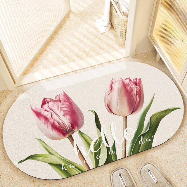 VIKAMA Diatomit-Teppich mit Blumenmuster, rutschfest und waschbar, Multicolour, B/T: 60 x 40 cm - Bild 1