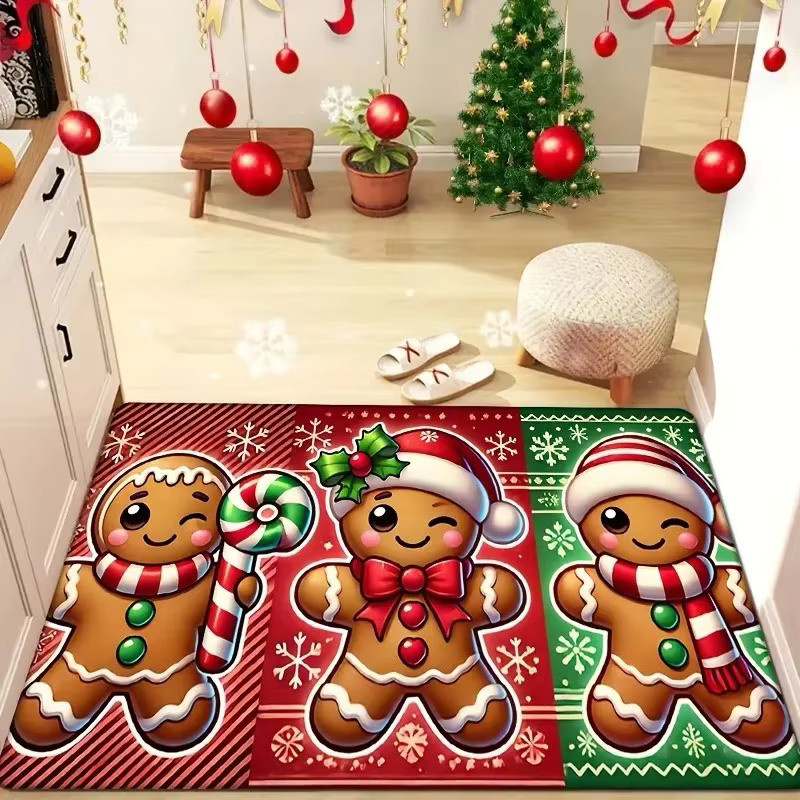 VIKAMA Weihnachten Lebkuchen Fußmatte, rutschfester Teppich für Eingang, Wohnzimmer oder Badezimmer, Mehrfarbig, B/T: 60 x 40 cm - Bild 4
