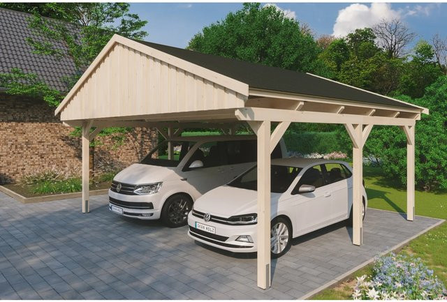 Skan Holz Carport Fichtelberg aus Fichte Leimholz in Beige mit schwarzen Dachschindeln B/T: 618 x 566 cm, Höhe: 362 cm - Bild 1