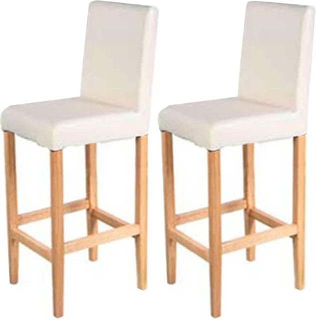2er-Set MCW Barhocker Vicenza aus Holz und Leder in Beige im Retro-Look - Bild 1