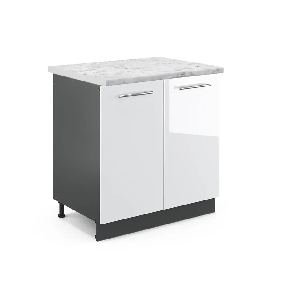 Vicco Spülenunterschrank Fame-Line in Weiß Hochglanz und Anthrazit mit Soft-Close-Türen, B/T/H: 80 x 60 x 82 cm - Bild 2