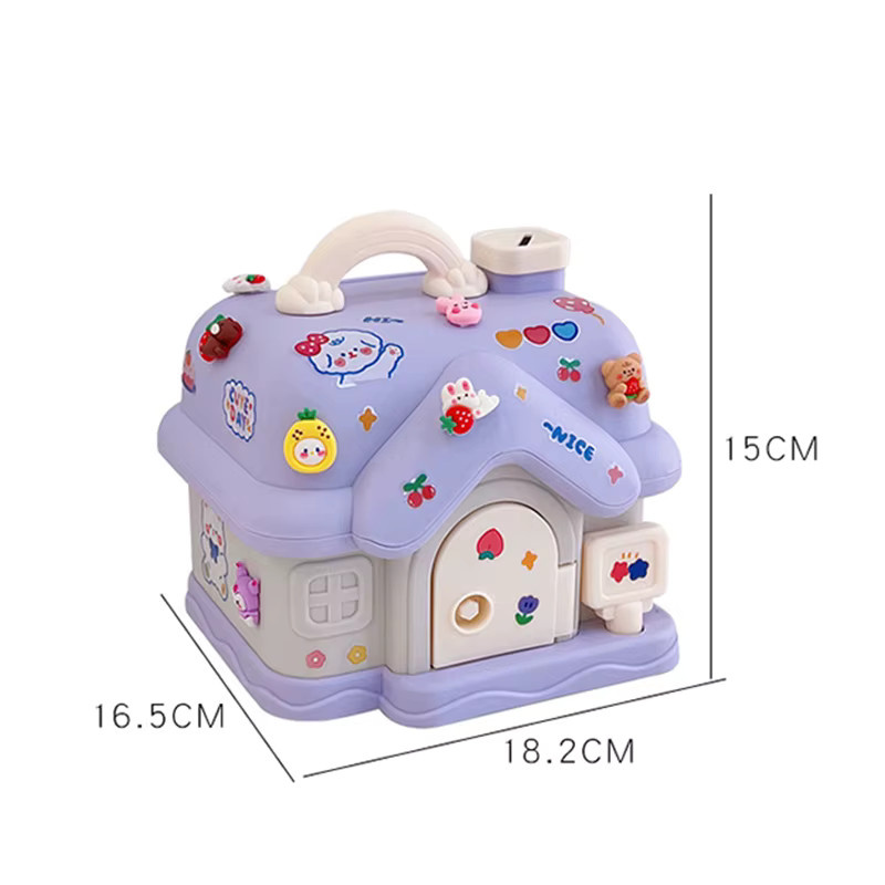 Boxi Sparschwein in Hausform aus Kunststoff in Pink mit Schloss - Bild 2
