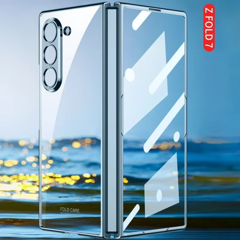 Stoßfeste Schutzhülle mit Scharnierschutz und Shell Film Galvanik für Samsung Z Fold 7, Z Fold 6 und Z Fold 5G in Transparent und Schwarz - Bild 2