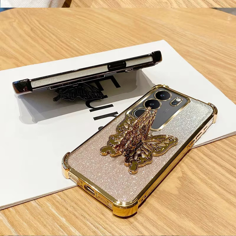 Stoßfeste Glitzer-Schmetterlings-Handyhülle für Vivo V40 Lite V29 V27 V25 23 Pro mit weicher TPU-Rückseite in Pink - Bild 2