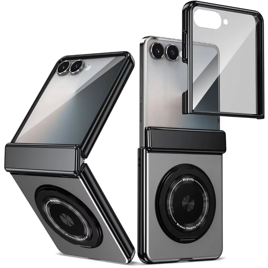 Magnetische Scharnierhülle mit 360 Grad drehbarer Ringhalterung und Schutzfolie für Samsung Galaxy Z Flip 7, FE 6, 5, 4, 3 in Blau oder Schwarz - Bild 2