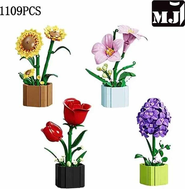 MJ BLOCK Sonnenblume Lilie Flieder Rose, Modell-Bausteine, Baukasten - Bild 1