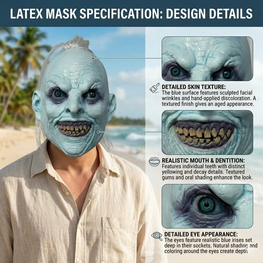 patygr Blaue Dämonen-Gesichtsmaske, Horror, Fantasy, Blau - Bild 4