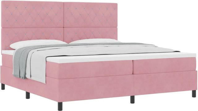 vidaXL Boxspringbett mit Matratze und Kopfteil in Rosa, B/T: 200 x 200 cm, mit Taschenfederkern und Stoffbezug - Bild 1
