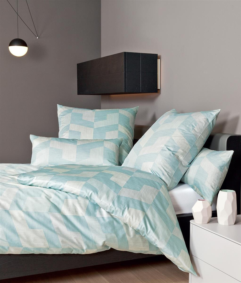 Janine Messina Mako-Satin Bettwäsche Geometrisch in Mint und Silber, bestehend aus Bettbezug und Kissenbezug, B/H: 135 x 200 cm und 80 x 80 cm - Bild 1