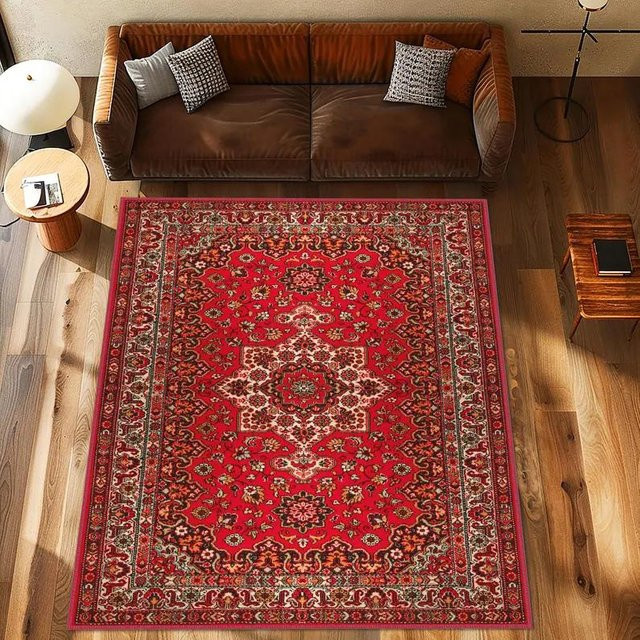 Lodestar Perserteppich in Rot im Vintage-Stil, waschbarer und rutschfester Medaillon-Teppich, B/T/H: 60 x 40 x 1 cm - Bild 1