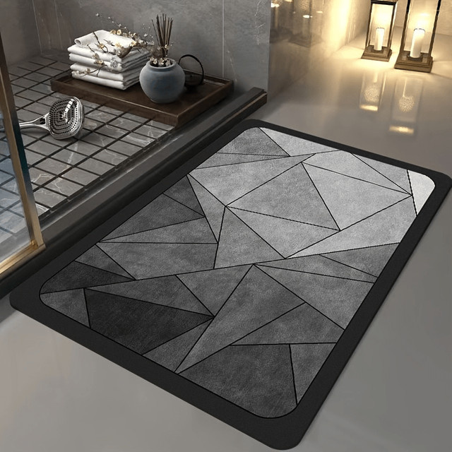 VIKAMA Badezimmer-Schlammteppich aus der minimalistischen Kollektion in Grau, geometrisches Design, schnell trocknend, rutschfest und waschbar - Bild 1