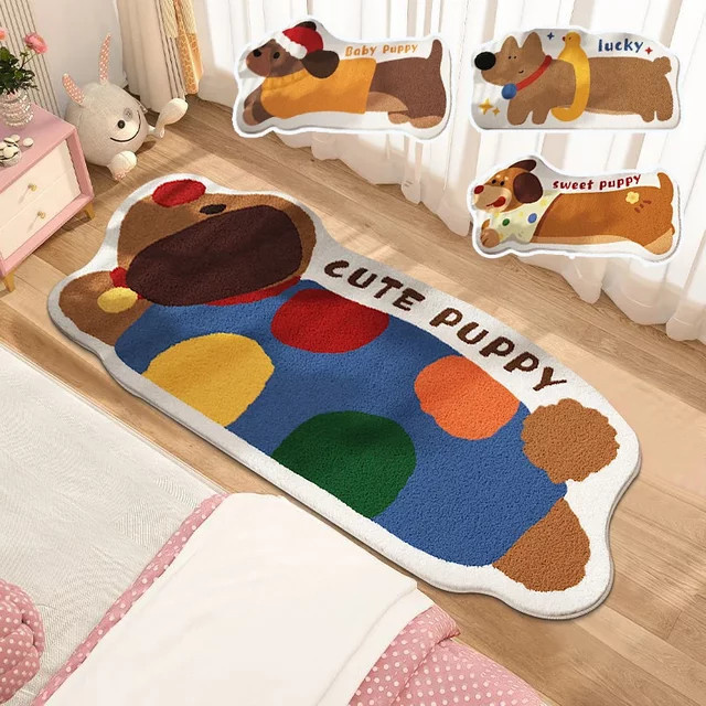 VIKAMA Retro Teppich in Dackel-Form mit Cartoon-Hund-Design, rutschfeste Bodenmatte aus Polyester für Wohnzimmer, Küche oder Eingangsbereich, Mehrfarbig - Bild 1