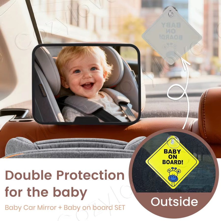 momo&dudu 360 Grad drehbarer Babyautospiegel mit Baby-An-Board-Schild in Pink und Schwarz, HD-Sicherheits-Rückspiegel für den Rücksitz von Kleinkindern - Bild 4