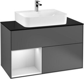 V&B Waschtischunterschrank Finion 100 mit Wandbeleuchtung, Anthrazit lackiert, B/T/H: 100 x 50,1 x 50,1 cm - Bild 1