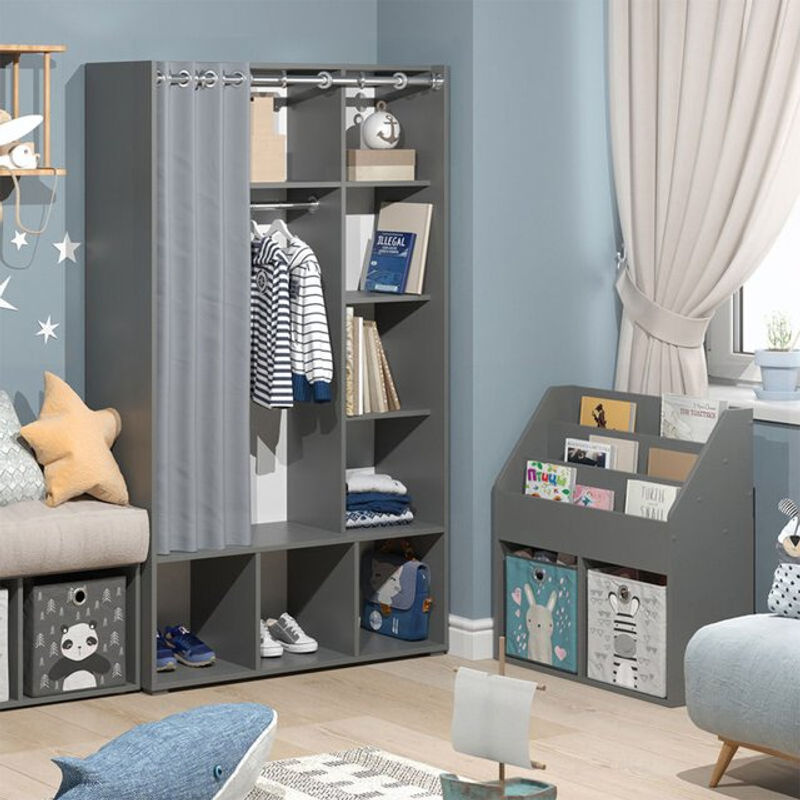 Vicco Kinderkleiderschrank Luigi Grau mit Vorhang und Regalen für Kinder- und Jugendzimmer B/H: 106 x 178 cm - Bild 2