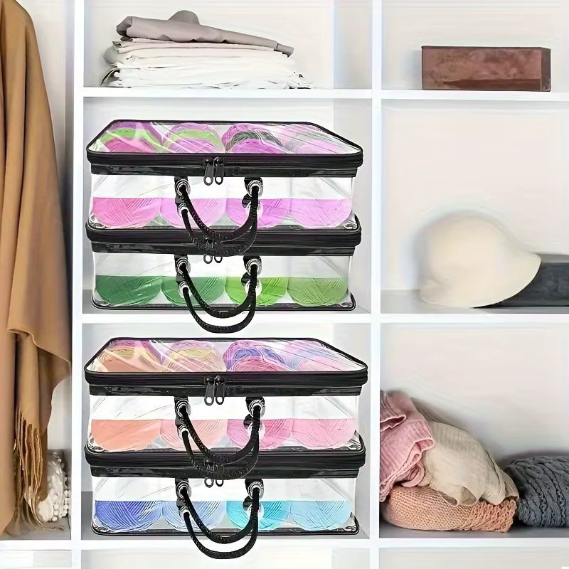 Stapelbare transparente PVC-Aufbewahrungstasche als Organizer für Garn, Kleidung und Nähzubehör, B/T/H: 40,0 x 10,0 x 1,0 cm - Bild 4
