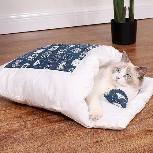 Pet Products My Japanisches Katzenbett als warmes Höhlen-Nest in Weiß mit abnehmbarem Bezug und Kissen - Bild 1