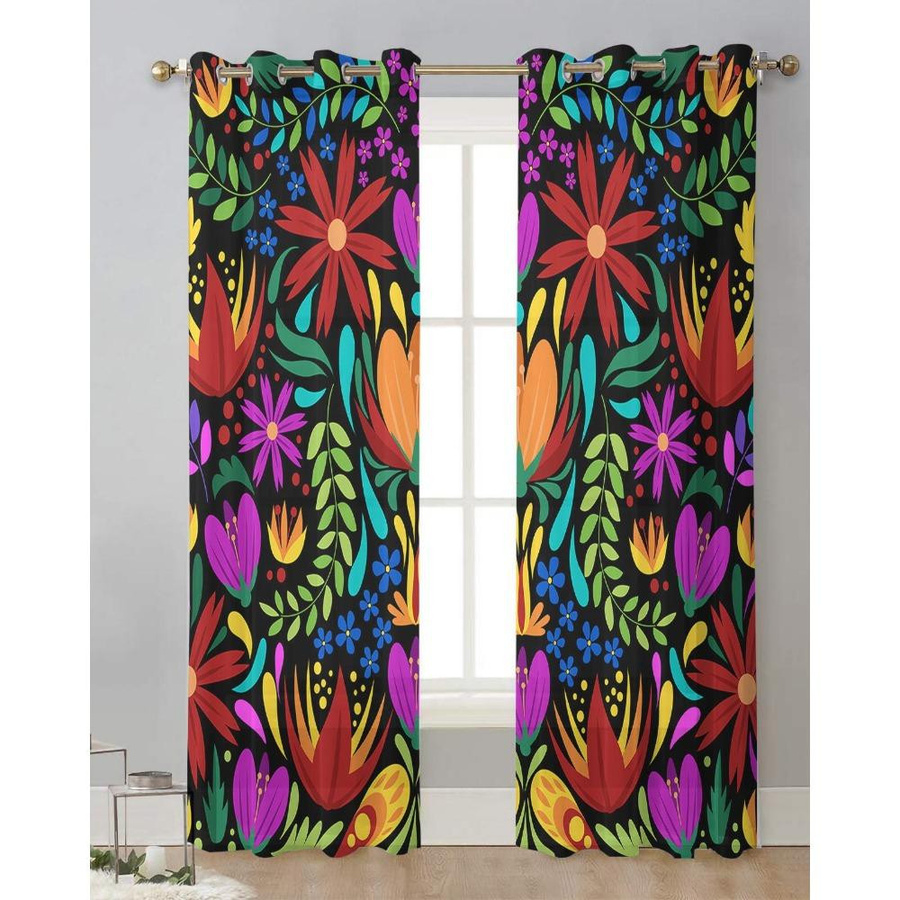 Bunte transparente Vorhänge mit floralem Blumenmuster aus Tüll, Voile und Organza für Wohnzimmer und Küche, B/H: 135 x 115 cm - Bild 3