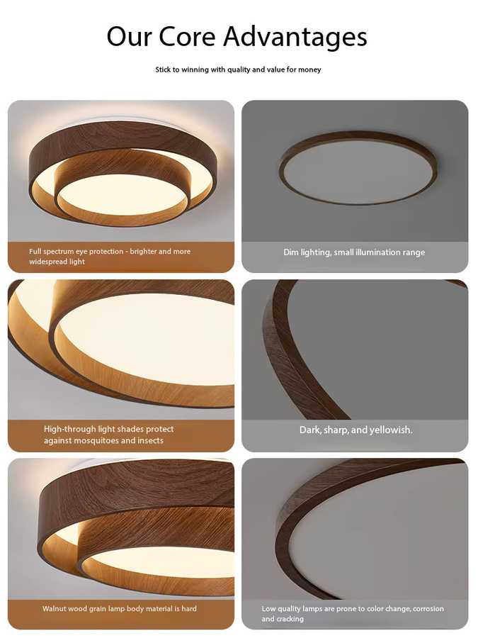 Nordic Lava Ball LED Deckenleuchte aus Walnuss Holz in Braun für Wohnzimmer, Esszimmer, Schlafzimmer und Balkon - Bild 2