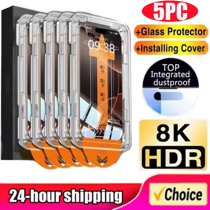 5er Pack PJPK HD Staubfreie Tempered Glas Displayschutzfolien für iPhone 17 Pro Max, 17 Air, 17 Pro, 16 Plus, 15, 14, 11, XR, SE in Transparent - Bild 6
