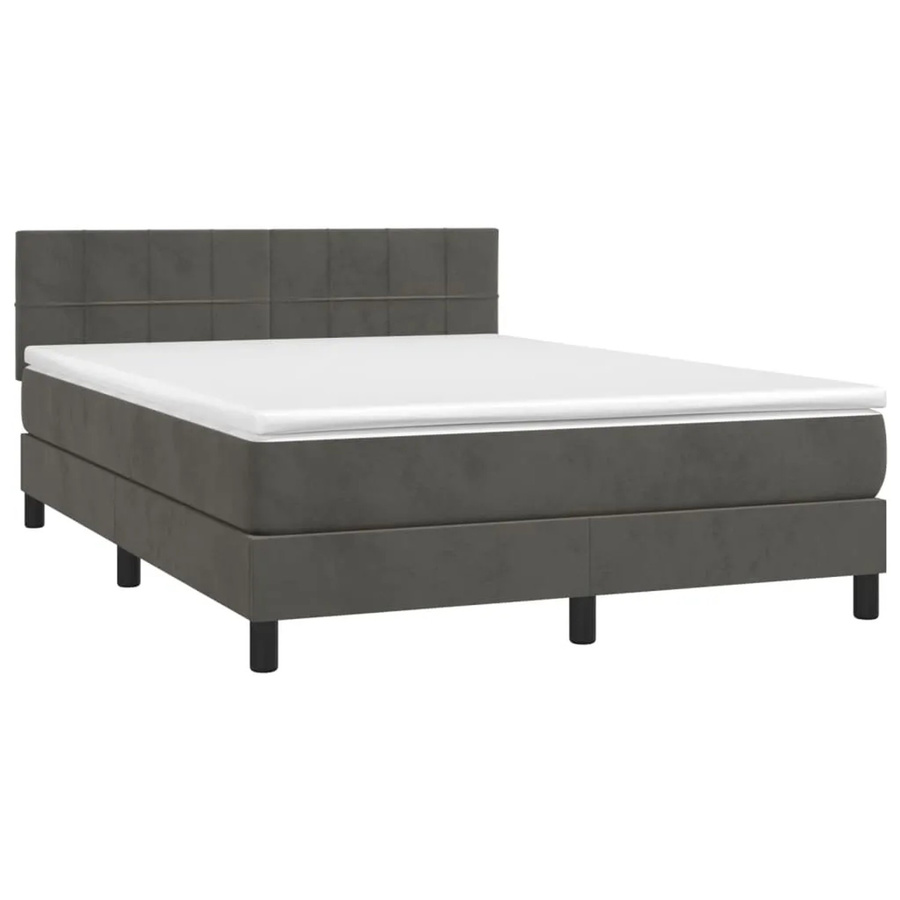 vidaXL Boxspringbett mit Matratze in Dunkelgrau aus Samt mit LED-Beleuchtung und USB-Anschluss, B/T/H: 140 x 190 x 88 cm - Bild 2