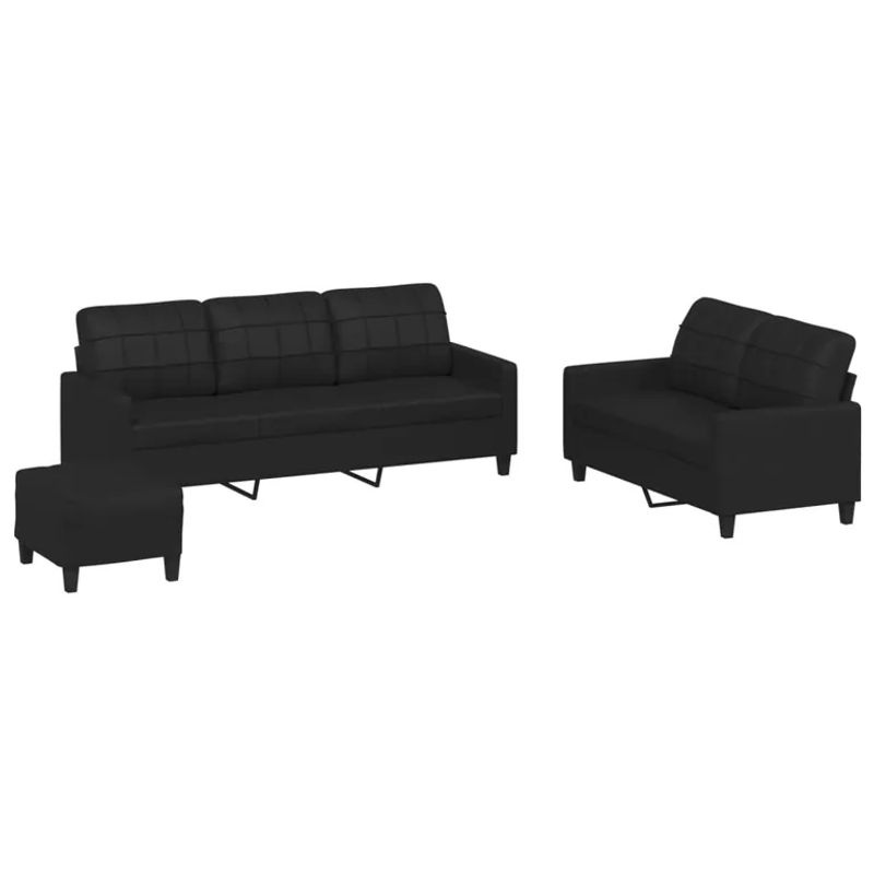 Vidaxl 3-Sitzer Sofa-Set mit Kissen in Schwarz aus Kunstleder im modernen Design - Bild 3