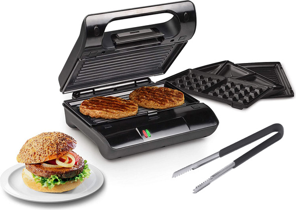 Princess 3in1 Kontaktgrill mit Wechselplatten für Grillzange, Waffeleisen und Sandwichmaker, Grillfläche: 23 x 13 cm