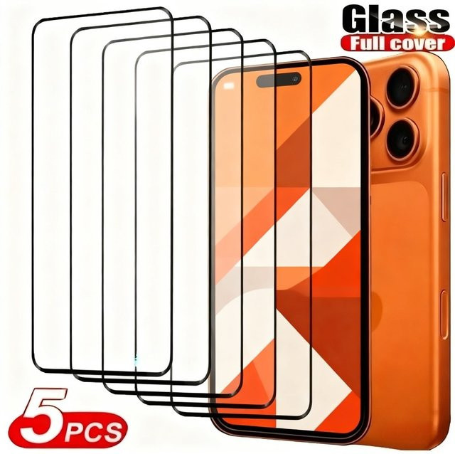 DIXSG 5er Set Panzerglas Vollabdeckung für iPhone 17 16 15 14 13 12 11 Pro Max Plus XR XS in Transparent - Bild 1