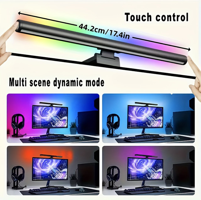 NOVEYEE RGB LED-Monitorleuchte in Schwarz, stufenlos dimmbar mit Touch-Steuerung und USB-Anschluss für Home-Office und Gaming - Bild 1