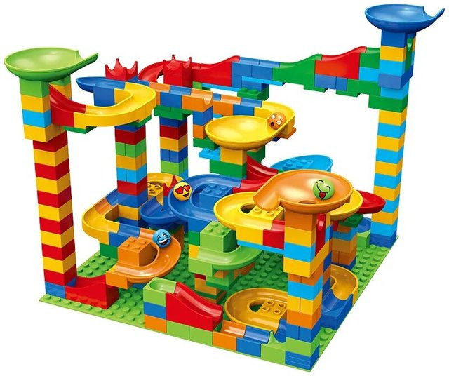 Zusammenbau von Bausteinen, Gleisen und Rutschen, Partikelmodell-Ornamente, Kunststoff, Bunt / Mehrfarbig - Bild 1