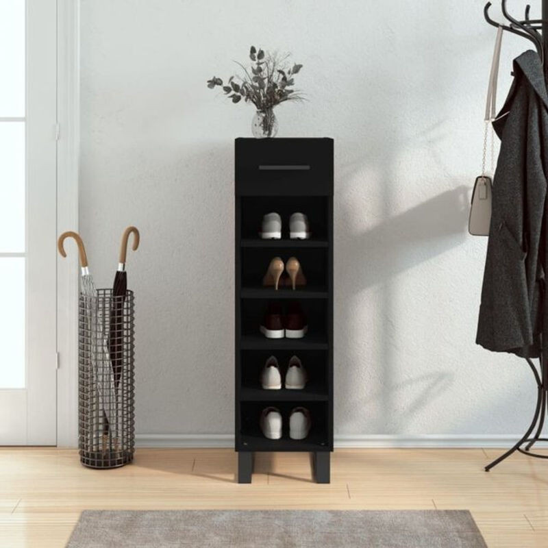 Schuhschrank von vidaxl in Schwarz im Industrial Design aus Holzwerkstoff und Metall, B/T/H: 30 x 35 x 105 cm - Bild 1