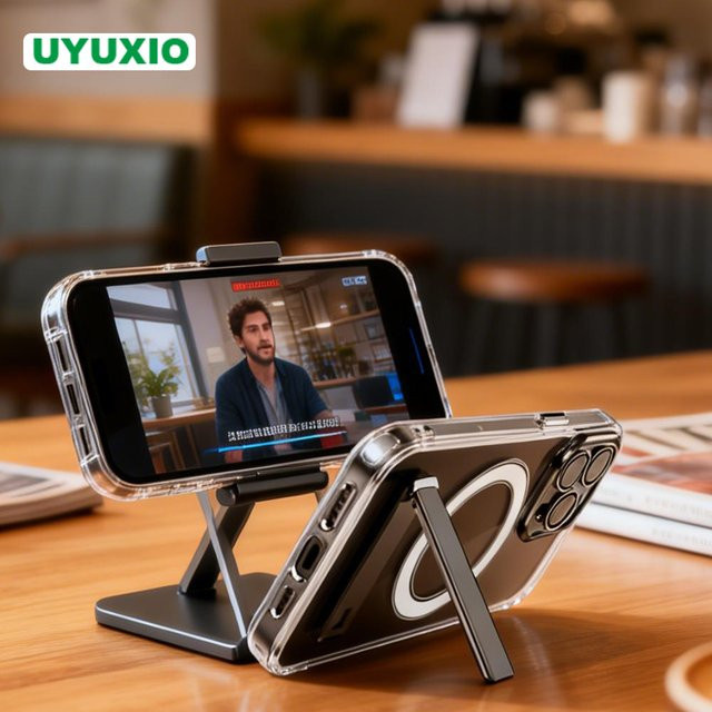 UYUXIO Magnetische Handyhülle mit integriertem Ständer für iPhone 11 bis iPhone 17 Pro Max, Transparent - Bild 1