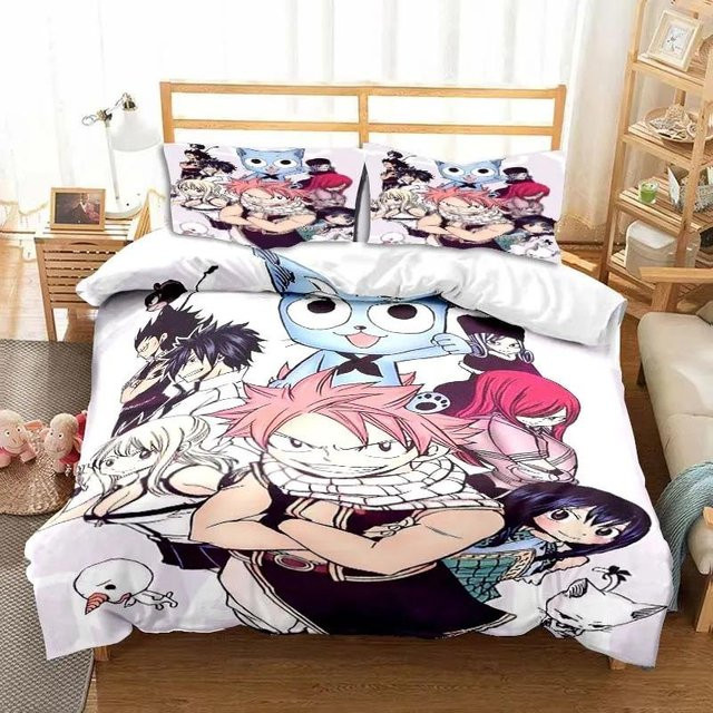 Binchi Outdoor Product Fairy Tail 3D Anime Bettwäscheset aus Mikrofaser, Grau/Weiß, B: 133 cm, H: 70 cm - Bild 1
