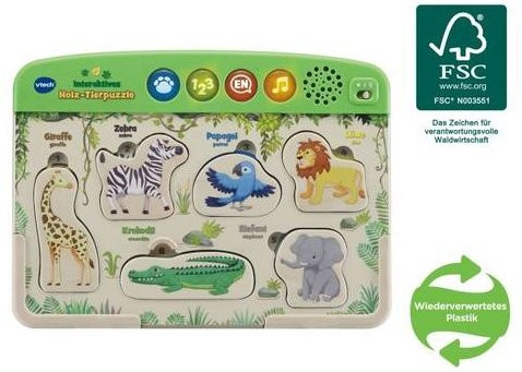 VTech Interaktives Holz-Tierpuzzle für Kinder ab 18 Monaten, Mehrfarbig - Bild 1