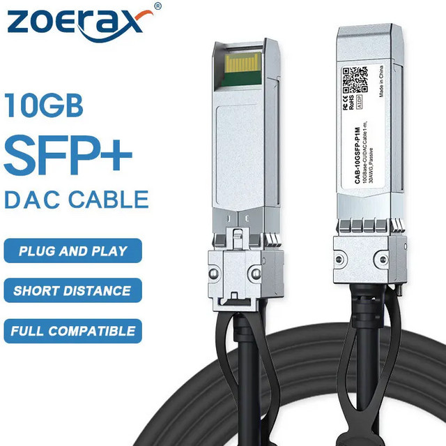 ZoeRax 10G SFP+ Twinax DAC-Kabel passives Direct-Attach-Kupferkabel in Silber kompatibel mit Cisco MikroTik HP und Intel Switches - Bild 1